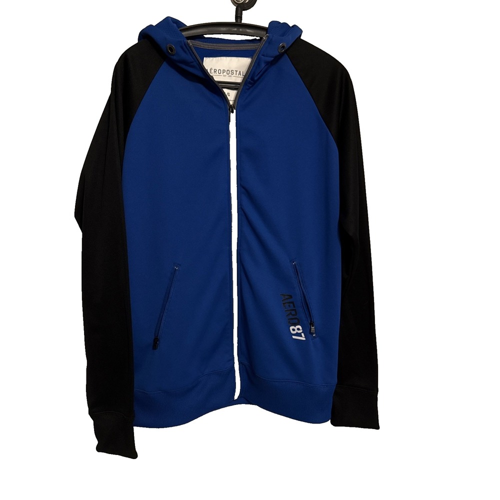 Aeropostale Mens Y2K Colorblock Full Zip Jacket Hoodie L Pockets Performance